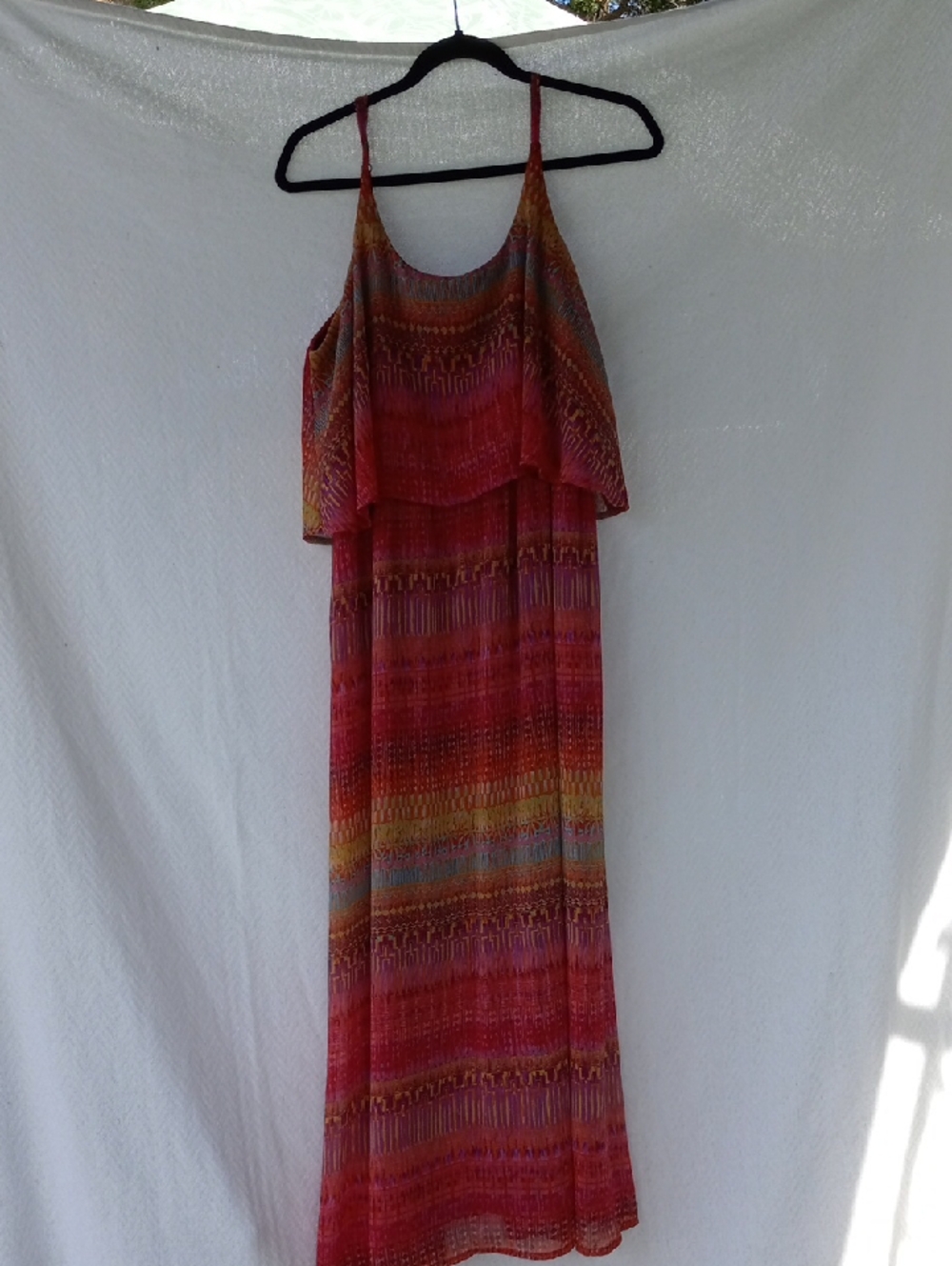 Faded Glory Pink Multi-Stripe Ruffle Maxi Boho Dress Size XL 16-18